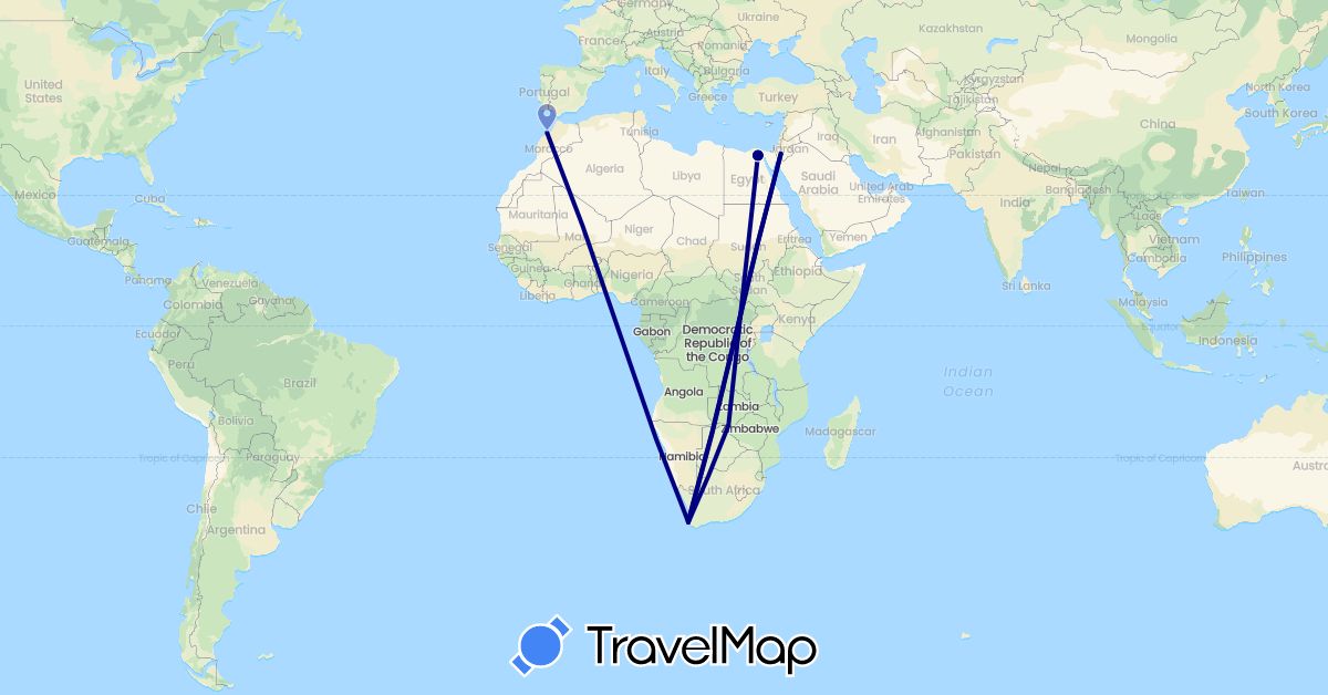 TravelMap itinerary: driving in Egypt, Jordan, Morocco, South Africa, Zimbabwe (Africa, Asia)
